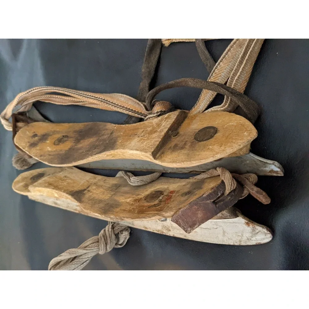 Antique Dutch Steeds Vooran Staal Slade Original Leathers Wood Ice Skates 27